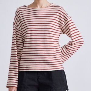 Apiece Apart Barca Long Sleeve Top in Henna and Cream Stripe